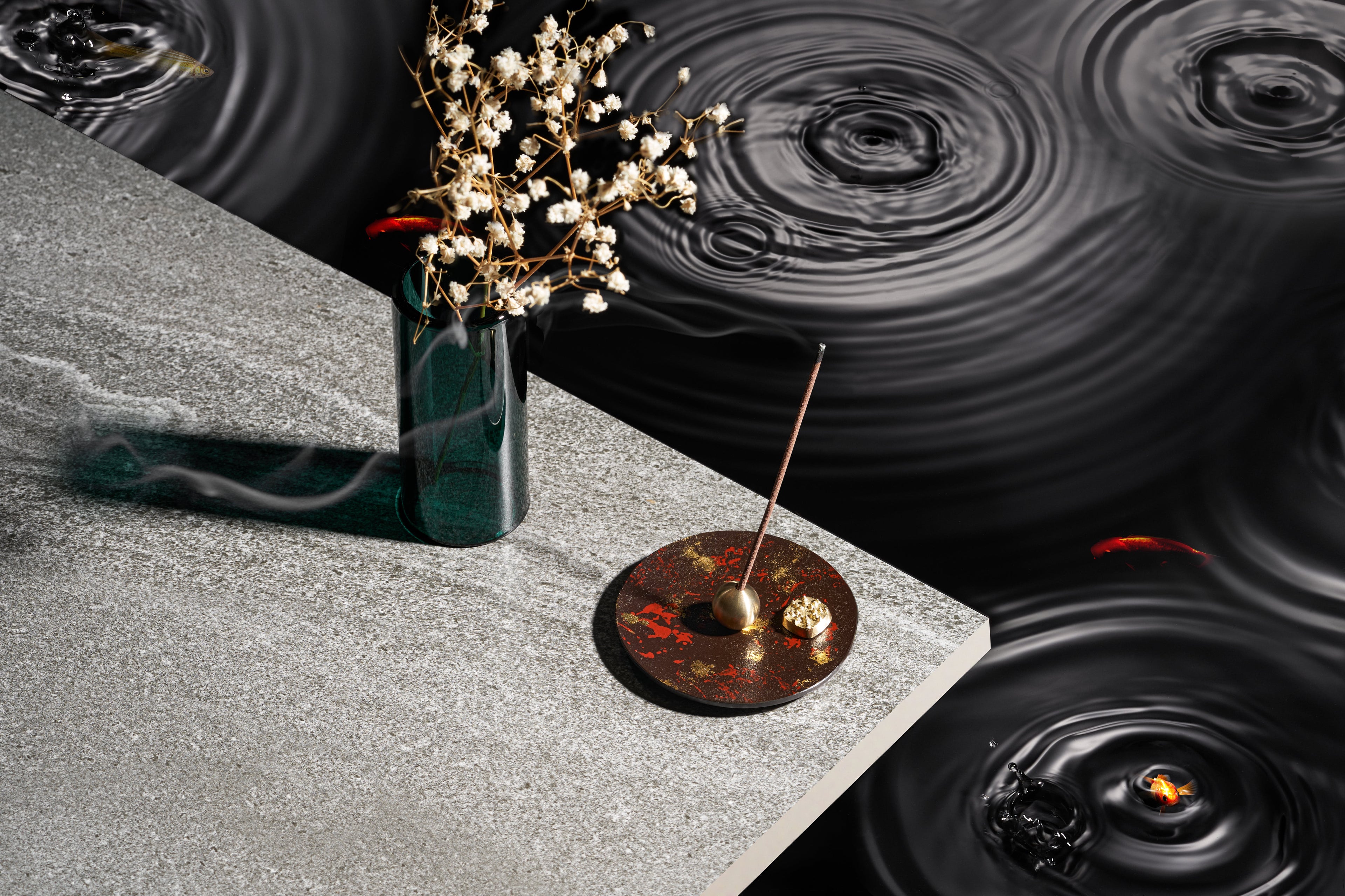 Brass Plate with Gold leaf pattern - Nousaku Incense Holder