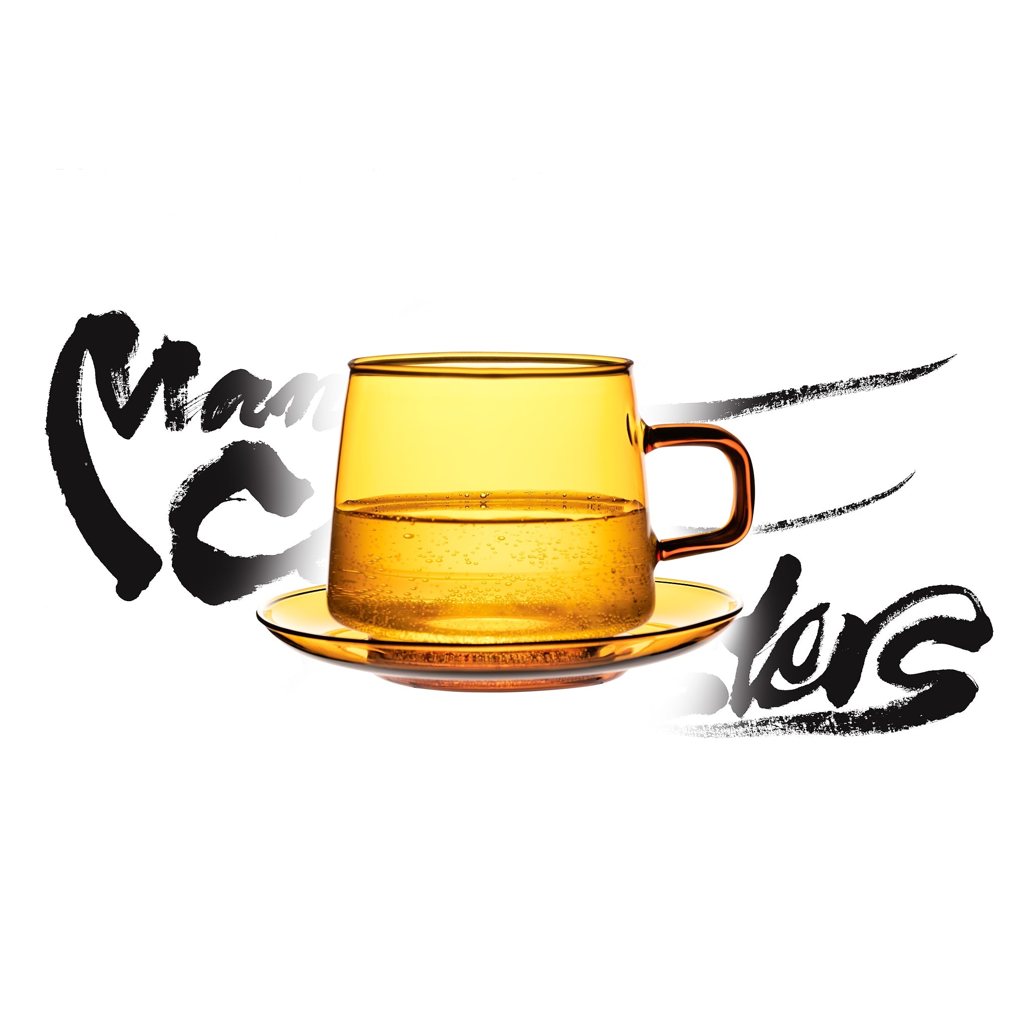 Joto Simple Crystal Colored Glass Handle Coffee Cup with Saucer (Amber) 350ml