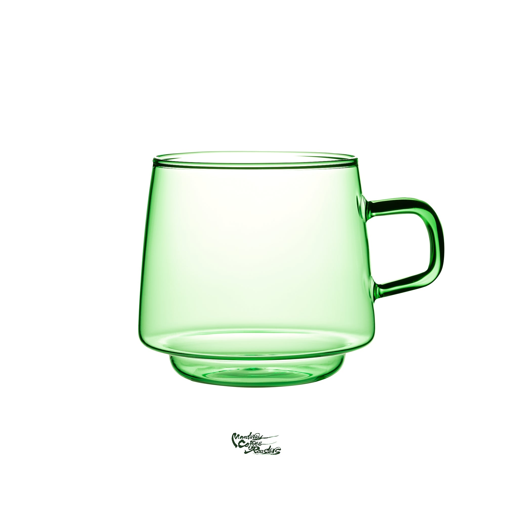 Joto Simple Crystal Colored Glass Handle Coffee Cup with Saucer (Green) 350ml