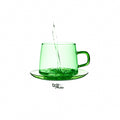Joto Simple Crystal Colored Glass Handle Coffee Cup with Saucer (Green) 350ml